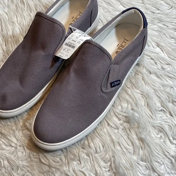 NWT J. Crew Factory Explorer Gray Canvas Slip On Boat Shoes sz 10