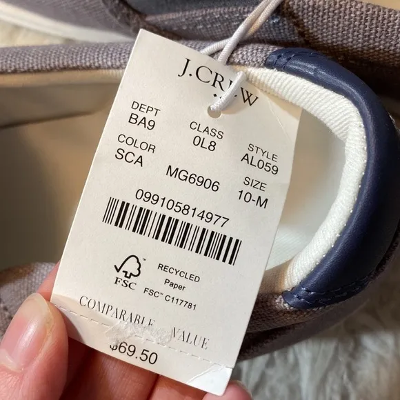 NWT J. Crew Factory Explorer Gray Canvas Slip On Boat Shoes sz 10