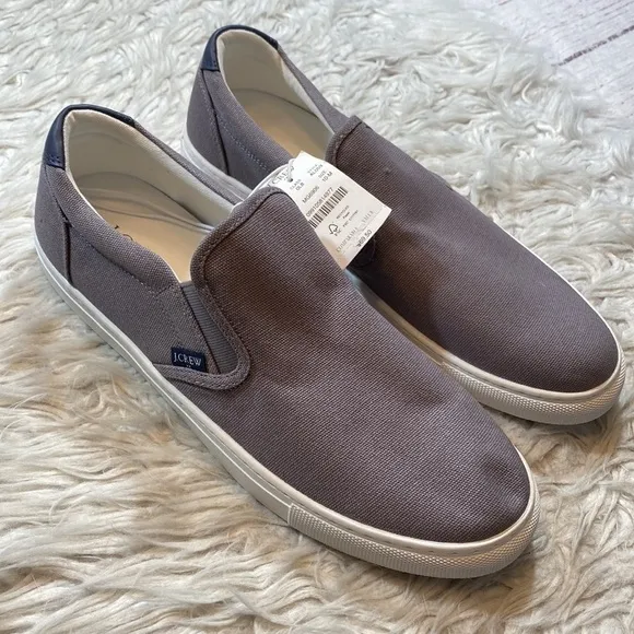 NWT J. Crew Factory Explorer Gray Canvas Slip On Boat Shoes sz 10