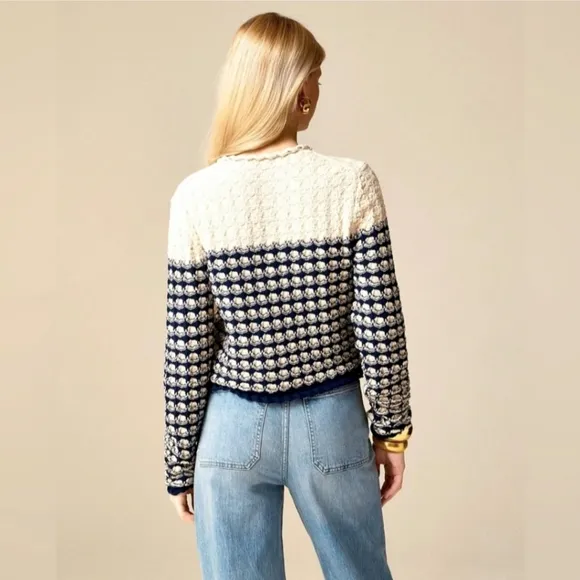 NWT J. Crew Textured Crochet Lady Jacket with gold buttons size L