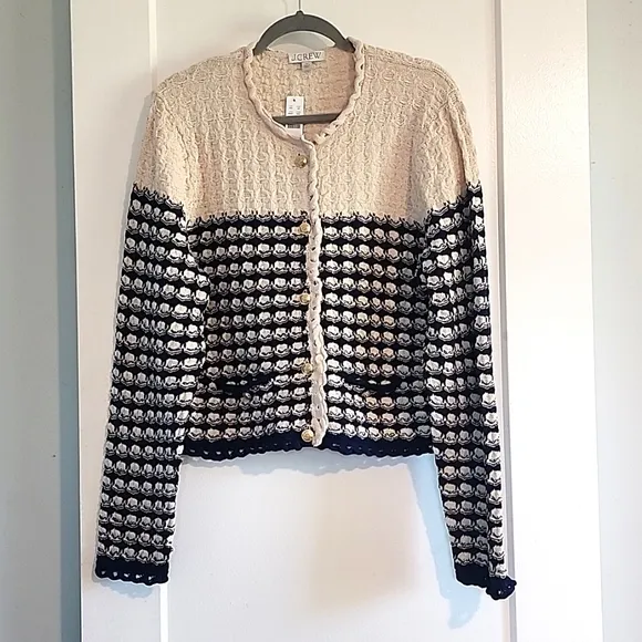 NWT J. Crew Textured Crochet Lady Jacket with gold buttons size L