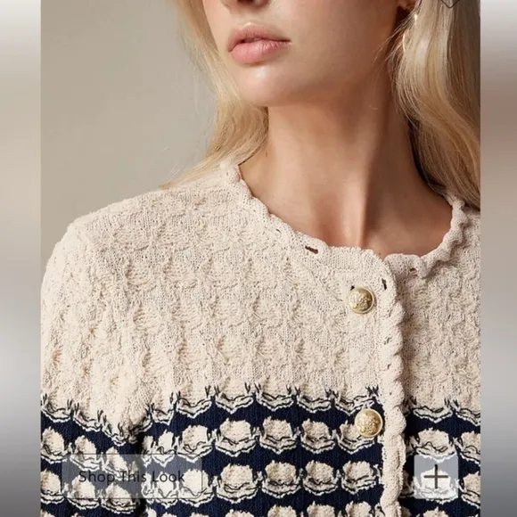 NWT J. Crew Textured Crochet Lady Jacket with gold buttons size L