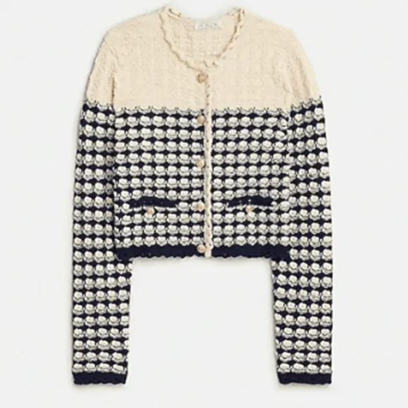 NWT J. Crew Textured Crochet Lady Jacket with gold buttons size L