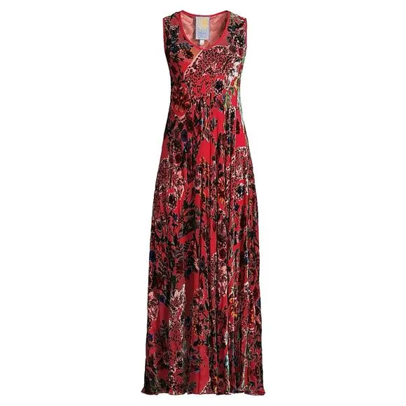 NWT Johnny Was Bias Bobcat Forest Silk Blend Red Floral Sleeveless Maxi Dress