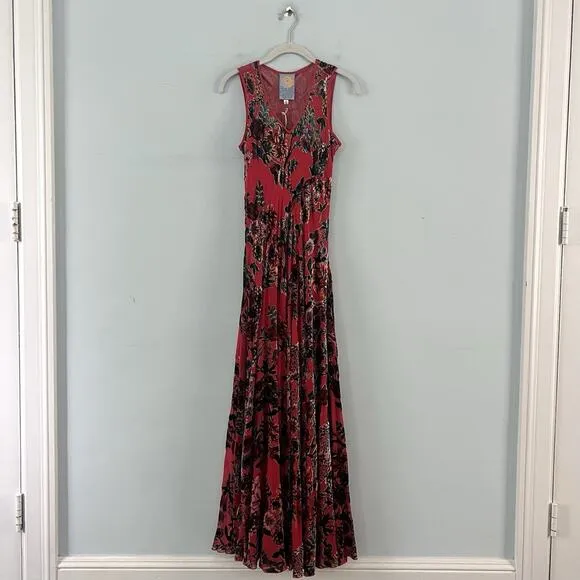 NWT Johnny Was Bias Bobcat Forest Silk Blend Red Floral Sleeveless Maxi Dress
