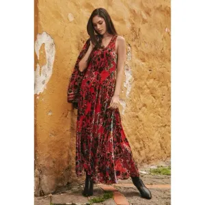 NWT Johnny Was Bias Bobcat Forest Silk Blend Red Floral Sleeveless Maxi Dress