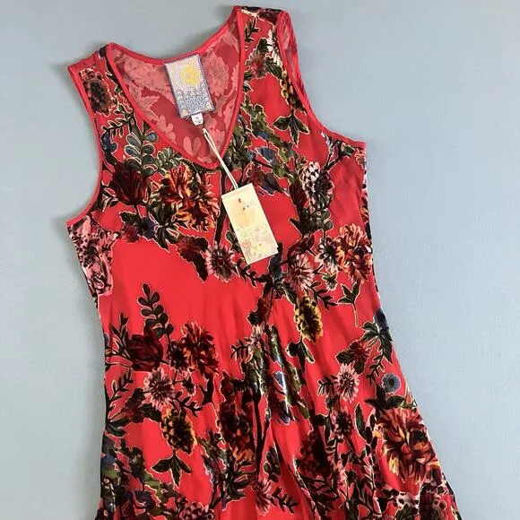 NWT Johnny Was Bias Bobcat Forest Silk Blend Red Floral Sleeveless Maxi Dress