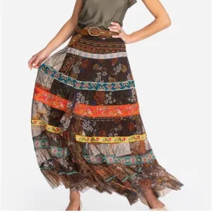 NWT Johnny Was Wilhelma Tiered Mesh Skirt Multi Colored Size L New Ribbon