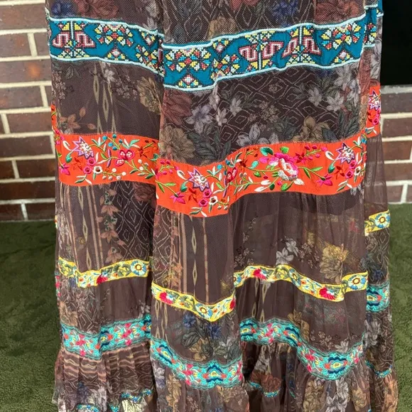 NWT Johnny Was Wilhelma Tiered Mesh Skirt Multi Colored Size L New Ribbon