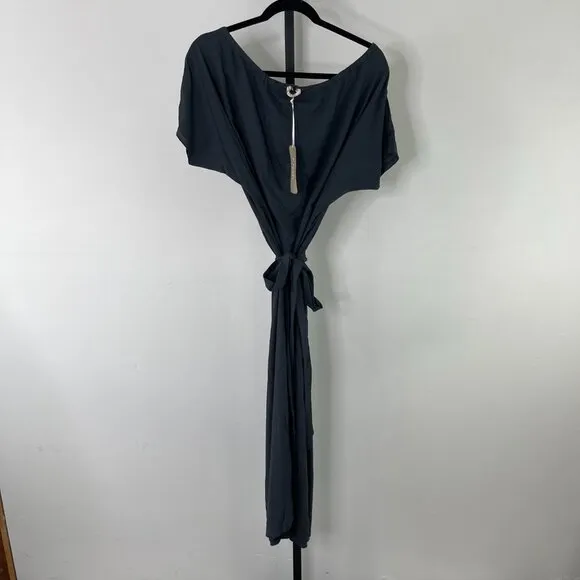 NWT Khush Women's Charcoal Maika Rayon Short Sleeve Comfy Midi Dress Size XS