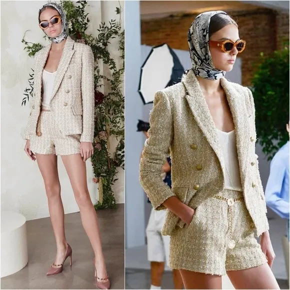 NWT L’AGENCE High Waist Rose Gold Classic Textured Coastal Tweed Plaid Shorts 2