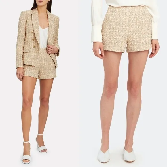 NWT L’AGENCE High Waist Rose Gold Classic Textured Coastal Tweed Plaid Shorts 2