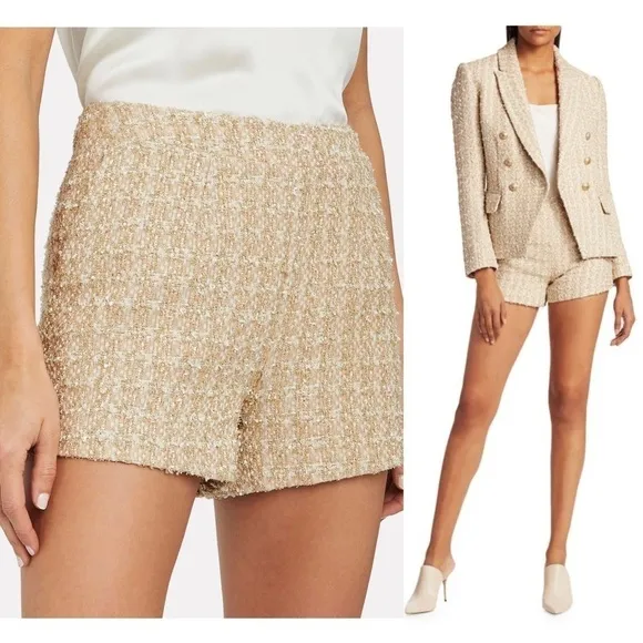 NWT L’AGENCE High Waist Rose Gold Classic Textured Coastal Tweed Plaid Shorts 2