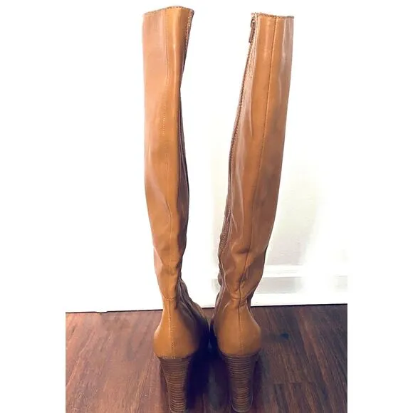 NWT Le Chateau Camel Women's Zippered Tall Heeled Boots – Leather Upper Sz 10