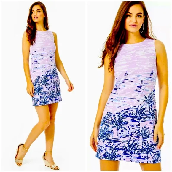 NWT Lilly Pulitzer Gellar Stretch Shift Dress in Purple Iris On The Horizon XL