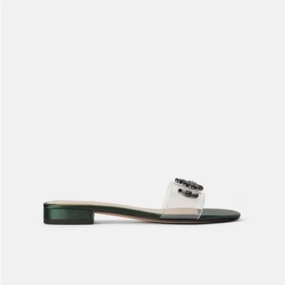 NWT Luxe Summer Spring Minimalist Zara Bejeweled Vinyl Flat Sandals/Shoes