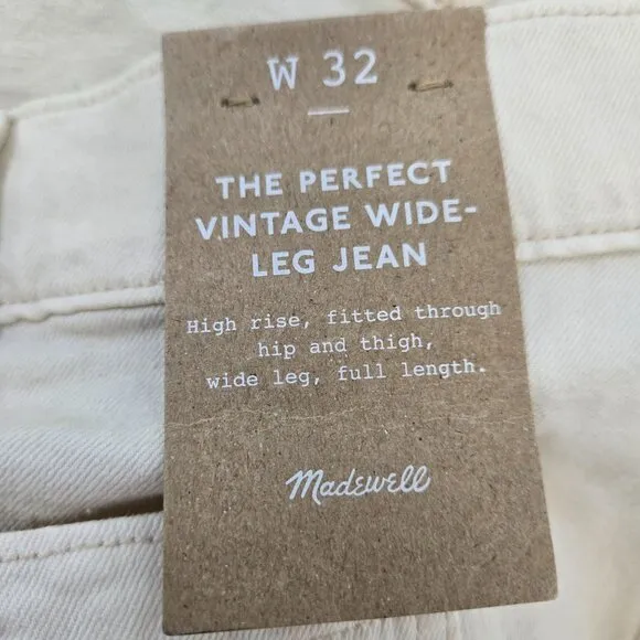 NWT Madewell The Perfect Vintage Wide Leg Patch Pocket Jeans Size 32
