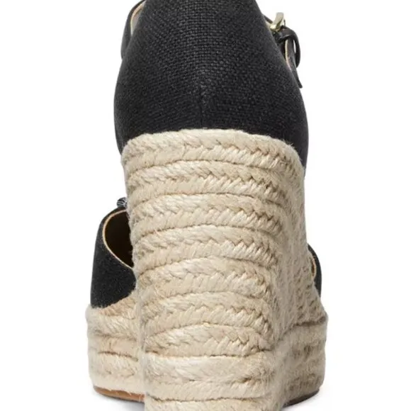 NWT Michael Kors Nori Platform Espadrille Wedge Sandals 7 MSRP $135 Black