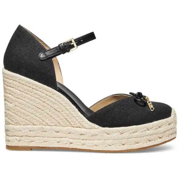NWT Michael Kors Nori Platform Espadrille Wedge Sandals 7 MSRP $135 Black