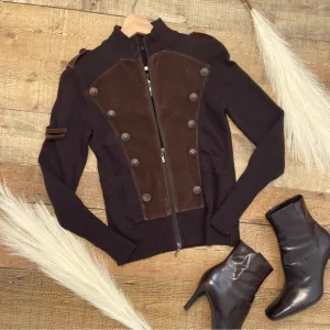 ⭐️NWT Military Inspired Chocolate Suede Zip Up Sweater Jacket