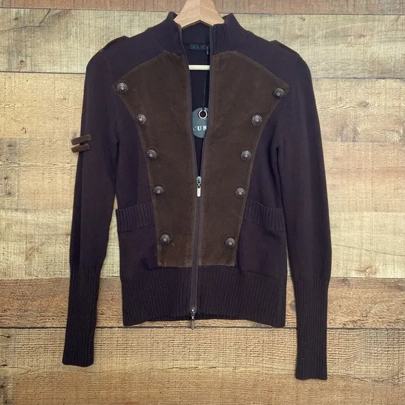 ⭐️NWT Military Inspired Chocolate Suede Zip Up Sweater Jacket