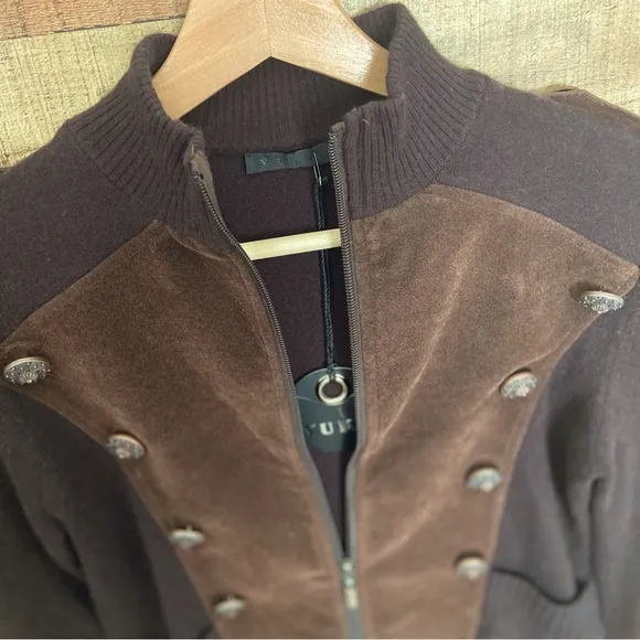 ⭐️NWT Military Inspired Chocolate Suede Zip Up Sweater Jacket