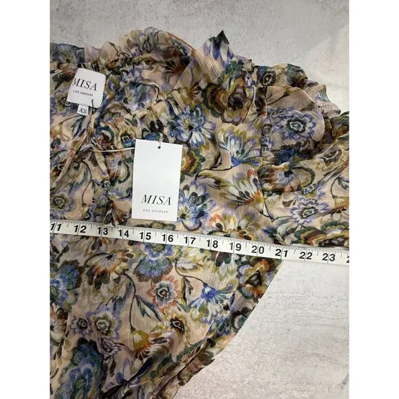 NWT Misa Los Angeles Kayla Dress Floral Chiffon Split-Neck Mini XS