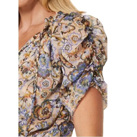 NWT Misa Los Angeles Kayla Dress Floral Chiffon Split-Neck Mini XS
