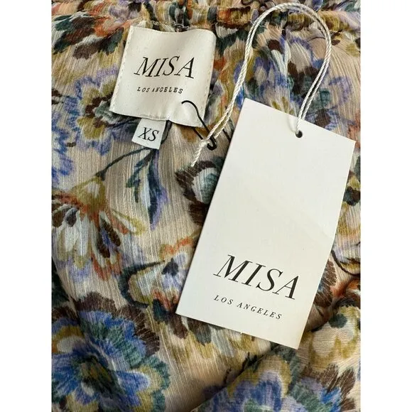 NWT Misa Los Angeles Kayla Dress Floral Chiffon Split-Neck Mini XS