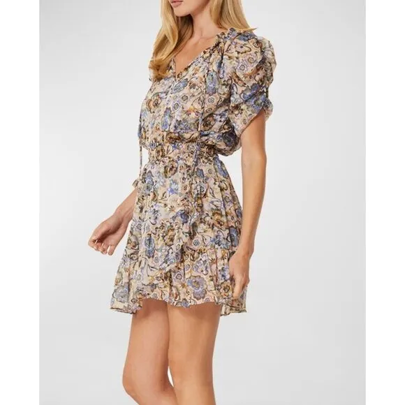 NWT Misa Los Angeles Kayla Dress Floral Chiffon Split-Neck Mini XS