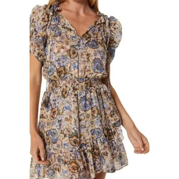 NWT Misa Los Angeles Kayla Dress Floral Chiffon Split-Neck Mini XS