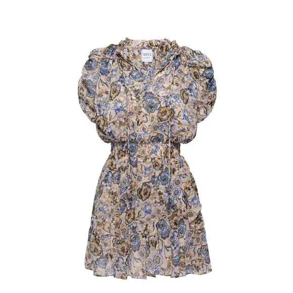 NWT Misa Los Angeles Kayla Dress Floral Chiffon Split-Neck Mini XS
