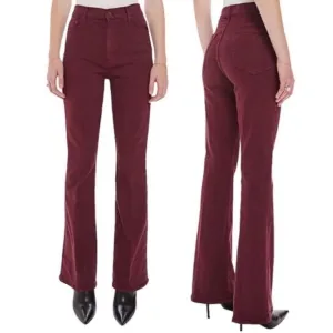 NWT Mother High Waisted Weekender Skimp Play Date Burgundy Flare Jeans Size 24