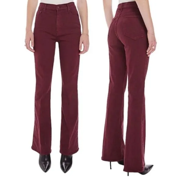 NWT Mother High Waisted Weekender Skimp Play Date Burgundy Flare Jeans Size 24