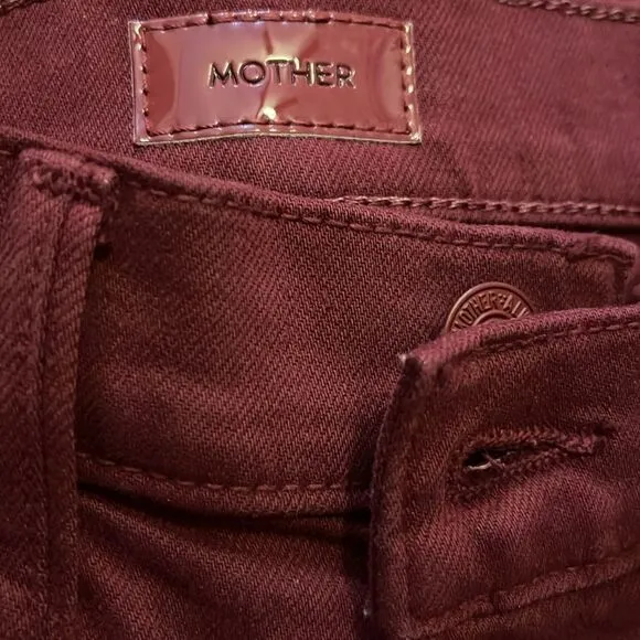NWT Mother High Waisted Weekender Skimp Play Date Burgundy Flare Jeans Size 24