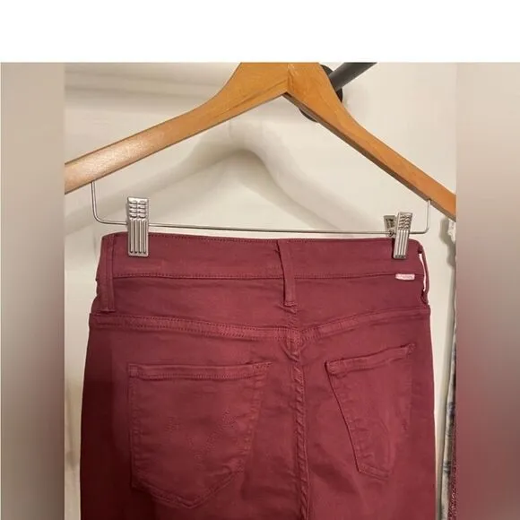 NWT Mother High Waisted Weekender Skimp Play Date Burgundy Flare Jeans Size 24