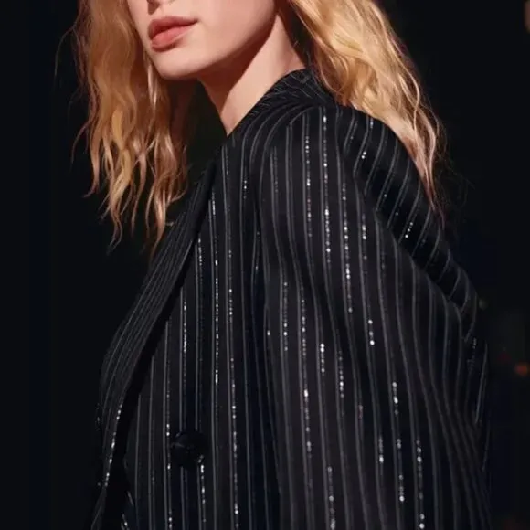 NWT Nasty Gal Metallic Pinstripe Double Breasted Blazer 10