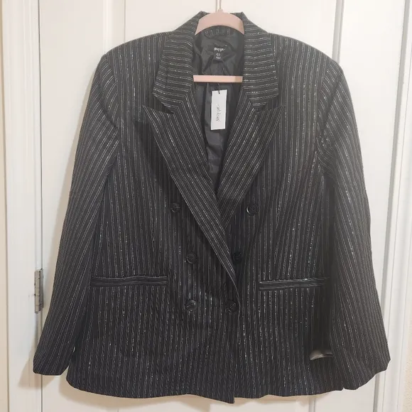 NWT Nasty Gal Metallic Pinstripe Double Breasted Blazer 10