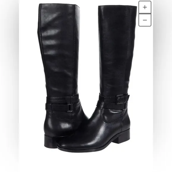 NWT NATURILIZER Leather Black Calf riding boots with buckles US8 38 Reid Reed