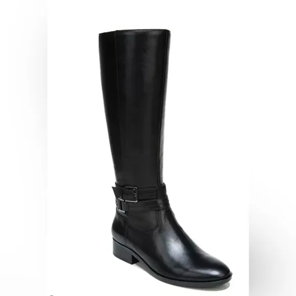 NWT NATURILIZER Leather Black Calf riding boots with buckles US8 38 Reid Reed
