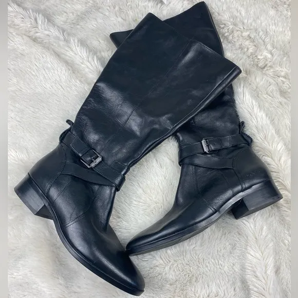 NWT NATURILIZER Leather Black Calf riding boots with buckles US8 38 Reid Reed