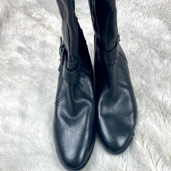 NWT NATURILIZER Leather Black Calf riding boots with buckles US8 38 Reid Reed
