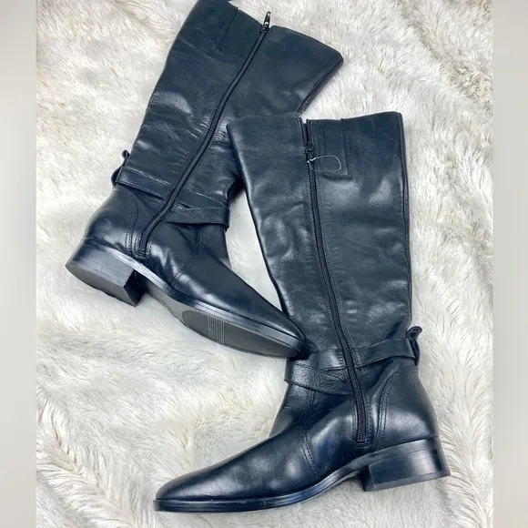 NWT NATURILIZER Leather Black Calf riding boots with buckles US8 38 Reid Reed