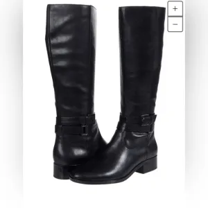 NWT NATURILIZER Leather Black Calf riding boots with buckles US8 38 Reid Reed