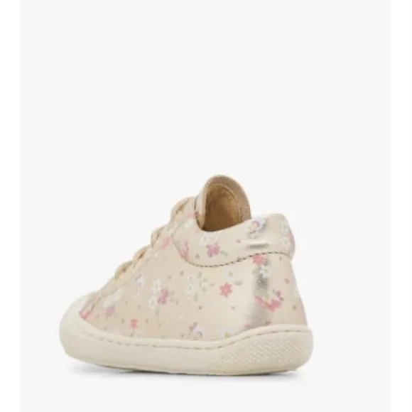 NWT NATURINO COCOON Laminated Leather Flower Print first-steps shoes in Platinum