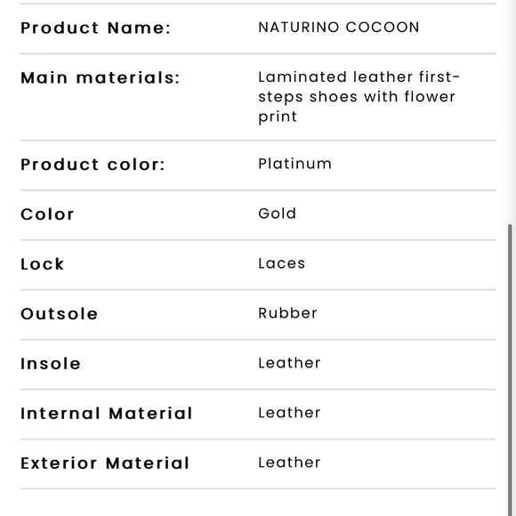 NWT NATURINO COCOON Laminated Leather Flower Print first-steps shoes in Platinum