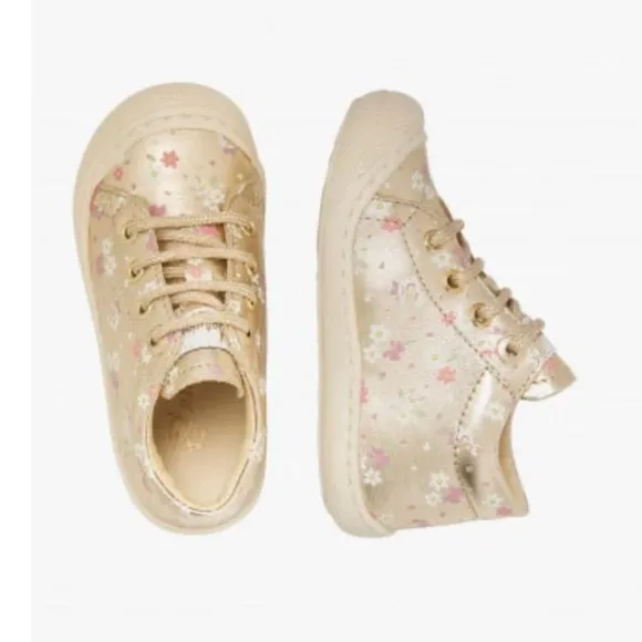 NWT NATURINO COCOON Laminated Leather Flower Print first-steps shoes in Platinum