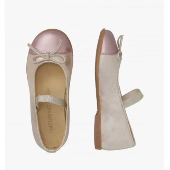 NWT NATURINO CROISE' TIP Laminated leather ballet flats in Platinum