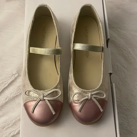 NWT NATURINO CROISE' TIP Laminated leather ballet flats in Platinum