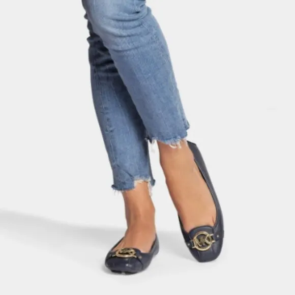 NWT! NEW! Michael Kors Fulton Studded Logo Moccasin Leather Flats Women Black